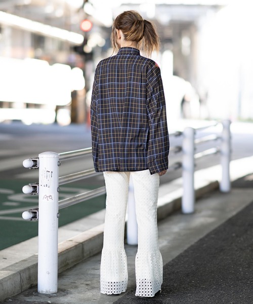 X-girl（エックスガール）の「WIDE SLEEVE PLAID SHIRT（シャツ/ブラウス・レディース・ブラック/ブルー・S/M）」の5枚目の写真