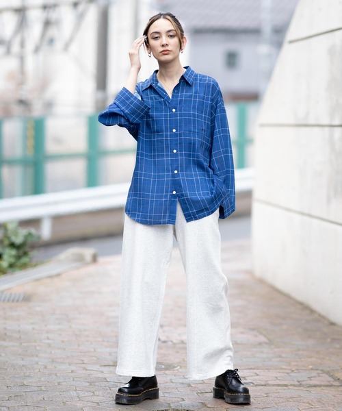 X-girl（エックスガール）の「WIDE SLEEVE PLAID SHIRT（シャツ/ブラウス・レディース・ブラック/ブルー・S/M）」の6枚目の写真