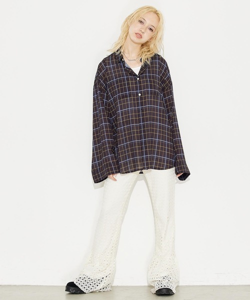X-girl（エックスガール）の「WIDE SLEEVE PLAID SHIRT（シャツ/ブラウス・レディース・ブラック/ブルー・S/M）」の19枚目の写真