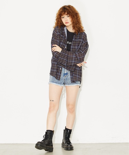 X-girl（エックスガール）の「WIDE SLEEVE PLAID SHIRT（シャツ/ブラウス・レディース・ブラック/ブルー・S/M）」の22枚目の写真