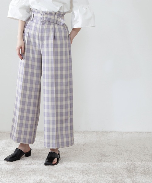 N.（N. Natural Beauty Basic）（エヌエヌナチュラルビューティーベーシック）の「《n.'look》◆スプリングチェックワイドパンツ（その他パンツ・レディース・ブラウン/イエロー/ライラック・MEDIUM）」の4枚目の写真