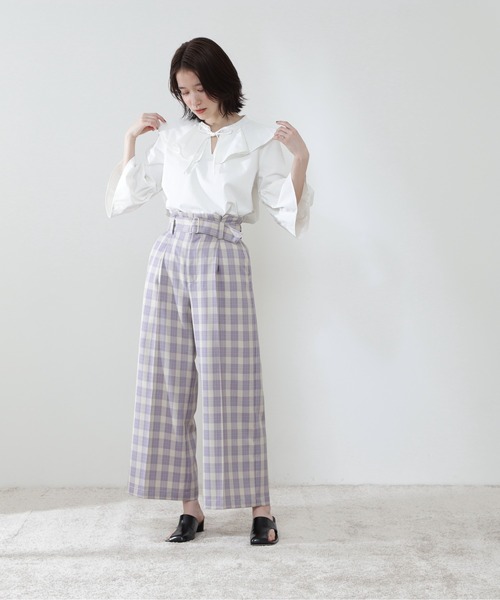 N.（N. Natural Beauty Basic）（エヌエヌナチュラルビューティーベーシック）の「《n.'look》◆スプリングチェックワイドパンツ（その他パンツ・レディース・ブラウン/イエロー/ライラック・MEDIUM）」の6枚目の写真