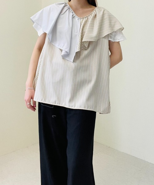 異素材切替えラッフルブラウス シャツ ブラウス Doll Up Up Brille Oops ドールアップウップス のシャツ ブラウス 異素材切替えラッフルブラウス を購入できます Dorry Oops ドールアップウップス のファッション 免税送料無料 の