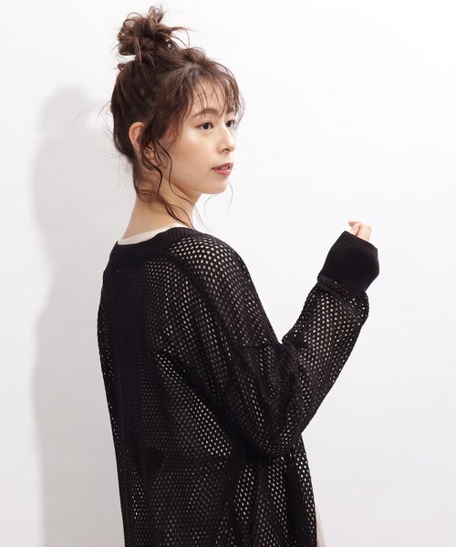 SHOO・LA・RUE(シューラルー)の「◆リネンタッチメッシュカーディガン(カーディガン/ボレロ・レディース・ブラック/オフホワイト/イエロー・00)」の1枚目の写真