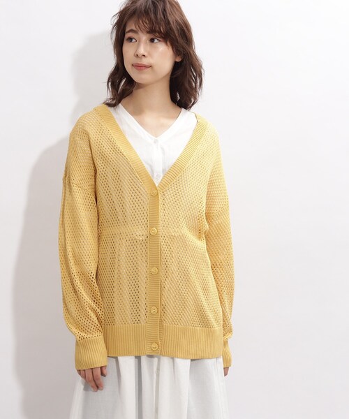 SHOO・LA・RUE(シューラルー)の「◆リネンタッチメッシュカーディガン(カーディガン/ボレロ・レディース・ブラック/オフホワイト/イエロー・00)」の4枚目の写真