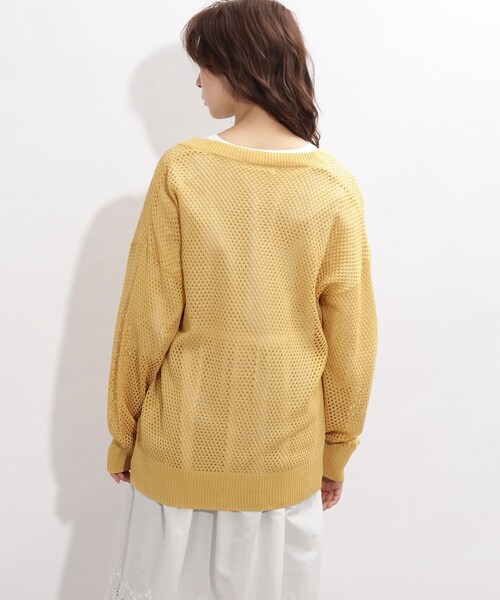 SHOO・LA・RUE(シューラルー)の「◆リネンタッチメッシュカーディガン(カーディガン/ボレロ・レディース・ブラック/オフホワイト/イエロー・00)」の6枚目の写真