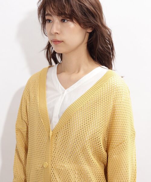 SHOO・LA・RUE(シューラルー)の「◆リネンタッチメッシュカーディガン(カーディガン/ボレロ・レディース・ブラック/オフホワイト/イエロー・00)」の7枚目の写真