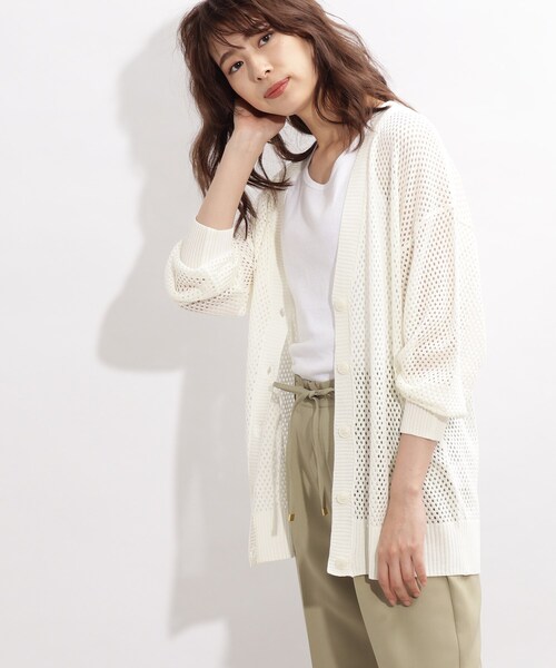 SHOO・LA・RUE(シューラルー)の「◆リネンタッチメッシュカーディガン(カーディガン/ボレロ・レディース・ブラック/オフホワイト/イエロー・00)」の11枚目の写真