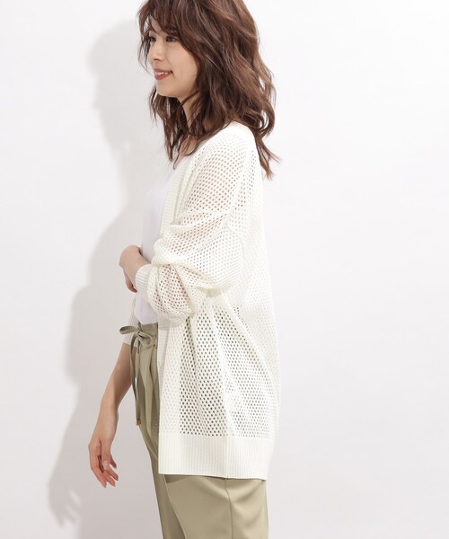 SHOO・LA・RUE(シューラルー)の「◆リネンタッチメッシュカーディガン(カーディガン/ボレロ・レディース・ブラック/オフホワイト/イエロー・00)」の12枚目の写真