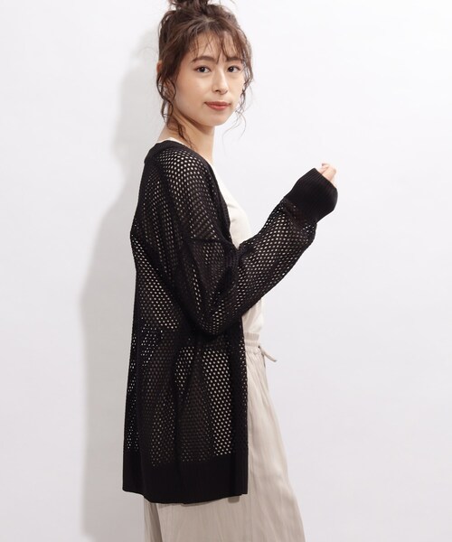 SHOO・LA・RUE(シューラルー)の「◆リネンタッチメッシュカーディガン(カーディガン/ボレロ・レディース・ブラック/オフホワイト/イエロー・00)」の20枚目の写真