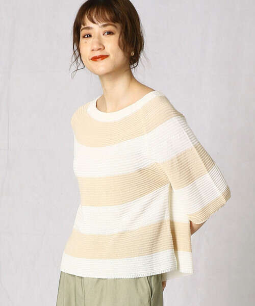 Comme　Ca　Mature（コムサマチュア）の「＜ウォッシャブル＞求心編みニット（ニット/セーター・レディース・ベージュ×ブラック/ホワイト×ネイビー/ベージュ・FREE）」の3枚目の写真