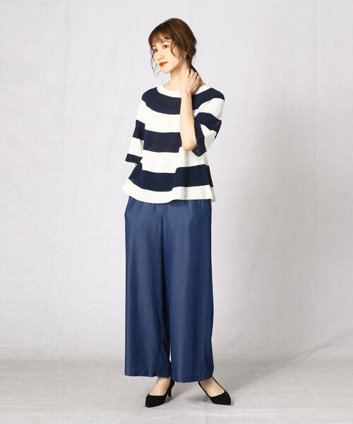 Comme　Ca　Mature（コムサマチュア）の「＜ウォッシャブル＞求心編みニット（ニット/セーター・レディース・ベージュ×ブラック/ホワイト×ネイビー/ベージュ・FREE）」の14枚目の写真