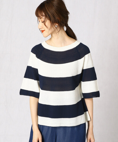 Comme　Ca　Mature（コムサマチュア）の「＜ウォッシャブル＞求心編みニット（ニット/セーター・レディース・ベージュ×ブラック/ホワイト×ネイビー/ベージュ・FREE）」の7枚目の写真