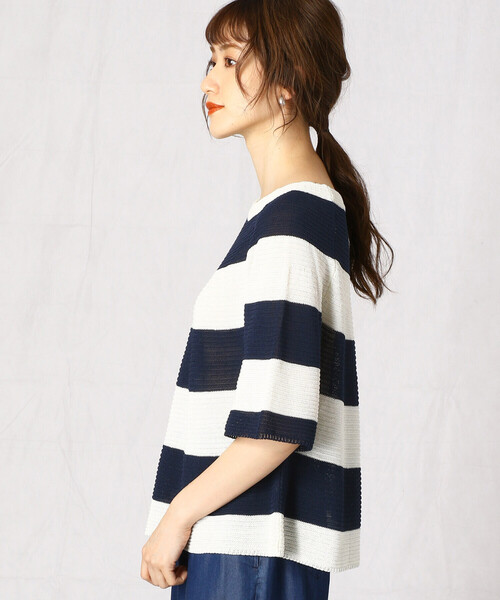 Comme　Ca　Mature（コムサマチュア）の「＜ウォッシャブル＞求心編みニット（ニット/セーター・レディース・ベージュ×ブラック/ホワイト×ネイビー/ベージュ・FREE）」の9枚目の写真