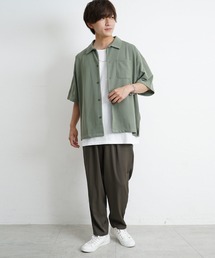 【MinoriTY】3点セット梨地素材セットアップ コーデセット 半袖シャツ＋タンクトップ+ワイドパンツ メンズ 夏服 秋服 無地 オーバーサイズ ルーズシルエット