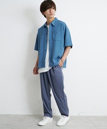 【MinoriTY】3点セット梨地素材セットアップ コーデセット 半袖シャツ+タンクトップ+ワイドパンツ メンズ 夏服 秋服 無地 オーバーサイズ ルーズシルエット