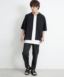 【MinoriTY】3点セット梨地素材セットアップ コーデセット 半袖シャツ+タンクトップ+ワイドパンツ メンズ 夏服 秋服 無地 オーバーサイズ ルーズシルエット