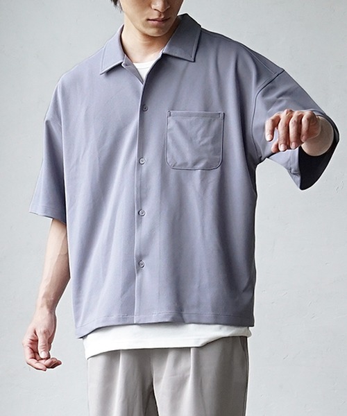 MinoriTY(マイノリティ)の「【MinoriTY】3点セット梨地素材セットアップ コーデセット 半袖シャツ+タンクトップ+ワイドパンツ メンズ 夏服 秋服 無地 オーバーサイズ ルーズシルエット(セットアップ・メンズ・ブラック/カーキ/ブルー/ベージュ系その他/グリーン系その他/ブルー系その他/グレイッシュベージュ/グレー系その他/ブルー系その他2/ブラウン系その他/ライトブルー/グレー/ダークブラック/ライトブラウン・M/L/S)」の17枚目の写真