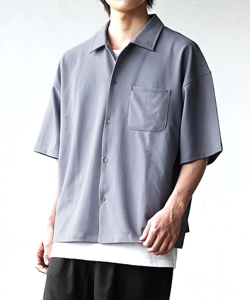 MinoriTY(マイノリティ)の「【MinoriTY】3点セット梨地素材セットアップ コーデセット 半袖シャツ+タンクトップ+ワイドパンツ メンズ 夏服 秋服 無地 オーバーサイズ ルーズシルエット(セットアップ・メンズ・ブラック/カーキ/ブルー/ベージュ系その他/グリーン系その他/ブルー系その他/グレイッシュベージュ/グレー系その他/ブルー系その他2/ブラウン系その他/ライトブルー/グレー/ダークブラック/ライトブラウン・M/L/S)」の20枚目の写真