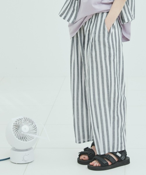 EDIT Gris（エディットグリ）の「ストライプサーカスパンツ        　　 セットアップ着用可能　　FUDGE掲載商品（その他パンツ・レディース・ブラック/ベージュ・FREE）」の2枚目の写真