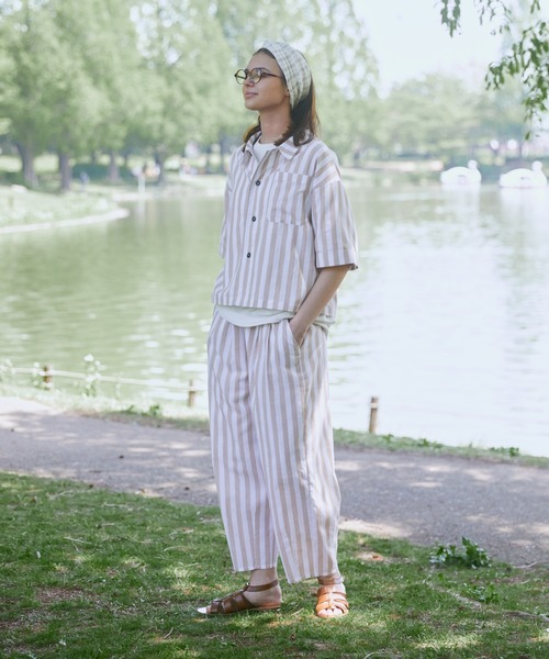 EDIT Gris（エディットグリ）の「ストライプサーカスパンツ        　　 セットアップ着用可能　　FUDGE掲載商品（その他パンツ・レディース・ブラック/ベージュ・FREE）」の4枚目の写真