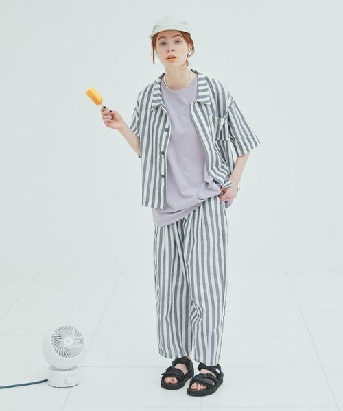 EDIT Gris（エディットグリ）の「ストライプサーカスパンツ        　　 セットアップ着用可能　　FUDGE掲載商品（その他パンツ・レディース・ブラック/ベージュ・FREE）」の7枚目の写真