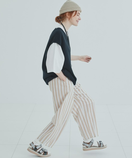 EDIT Gris（エディットグリ）の「ストライプサーカスパンツ        　　 セットアップ着用可能　　FUDGE掲載商品（その他パンツ・レディース・ブラック/ベージュ・FREE）」の15枚目の写真
