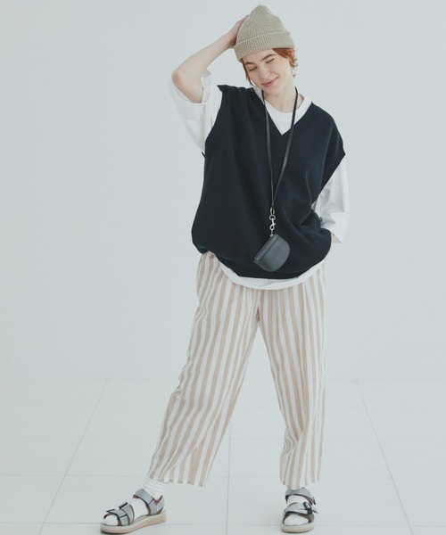 EDIT Gris（エディットグリ）の「ストライプサーカスパンツ        　　 セットアップ着用可能　　FUDGE掲載商品（その他パンツ・レディース・ブラック/ベージュ・FREE）」の22枚目の写真