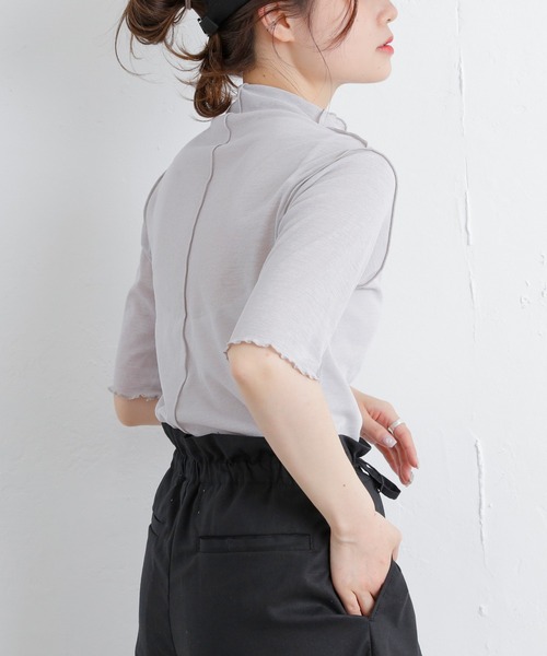 PUAL CE CIN(ピュアルセシン)の「【WEB限定】シアーネット半袖ハイネックプルオーバー(Tシャツ/カットソー・レディース・ライトグレー/ブラック/オフホワイト・FREE)」の10枚目の写真