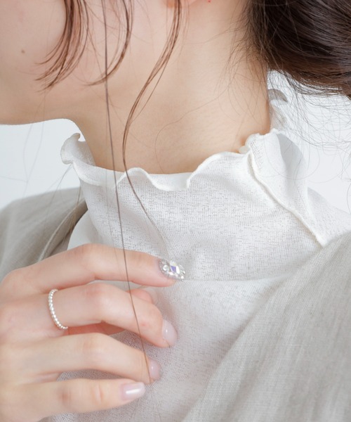 PUAL CE CIN(ピュアルセシン)の「【WEB限定】シアーネット半袖ハイネックプルオーバー(Tシャツ/カットソー・レディース・ライトグレー/ブラック/オフホワイト・FREE)」の4枚目の写真