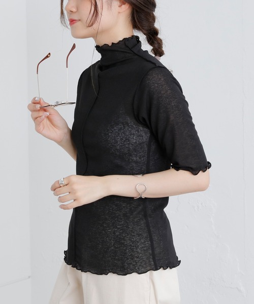 PUAL CE CIN(ピュアルセシン)の「【WEB限定】シアーネット半袖ハイネックプルオーバー(Tシャツ/カットソー・レディース・ライトグレー/ブラック/オフホワイト・FREE)」の18枚目の写真