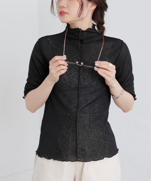 PUAL CE CIN(ピュアルセシン)の「【WEB限定】シアーネット半袖ハイネックプルオーバー(Tシャツ/カットソー・レディース・ライトグレー/ブラック/オフホワイト・FREE)」の12枚目の写真