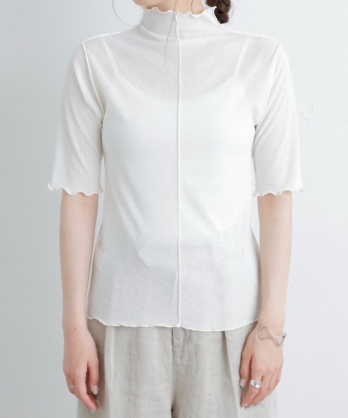 PUAL CE CIN(ピュアルセシン)の「【WEB限定】シアーネット半袖ハイネックプルオーバー(Tシャツ/カットソー・レディース・ライトグレー/ブラック/オフホワイト・FREE)」の19枚目の写真