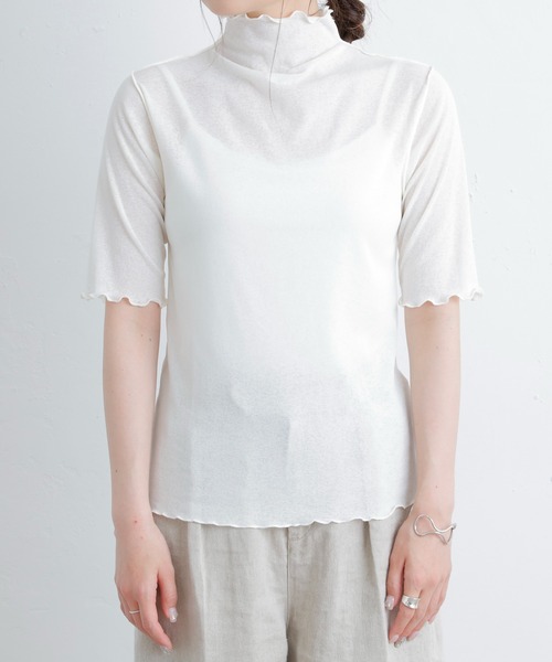 PUAL CE CIN(ピュアルセシン)の「【WEB限定】シアーネット半袖ハイネックプルオーバー(Tシャツ/カットソー・レディース・ライトグレー/ブラック/オフホワイト・FREE)」の5枚目の写真