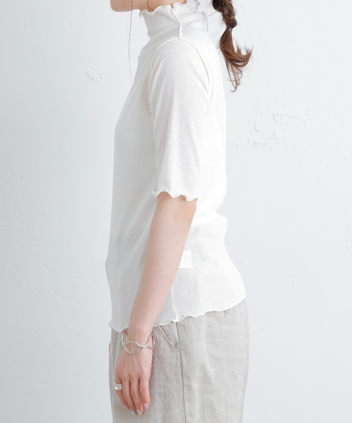 PUAL CE CIN(ピュアルセシン)の「【WEB限定】シアーネット半袖ハイネックプルオーバー(Tシャツ/カットソー・レディース・ライトグレー/ブラック/オフホワイト・FREE)」の7枚目の写真