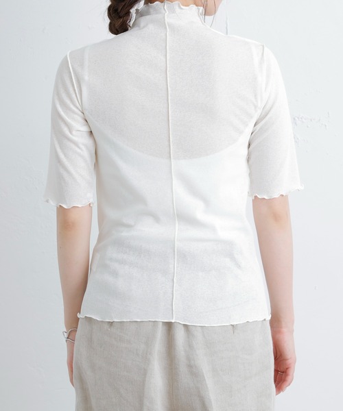 PUAL CE CIN(ピュアルセシン)の「【WEB限定】シアーネット半袖ハイネックプルオーバー(Tシャツ/カットソー・レディース・ライトグレー/ブラック/オフホワイト・FREE)」の9枚目の写真