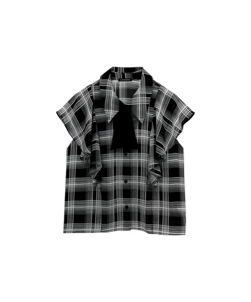 ANDGEEBEE（アンジービー）の「リボン付チェックブラウス（シャツ/ブラウス・レディース・ホワイト/ブラック・MEDIUM）」の9枚目の写真