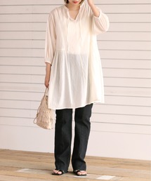 スリットネック サイドギャザーミニワンピース 2WAY