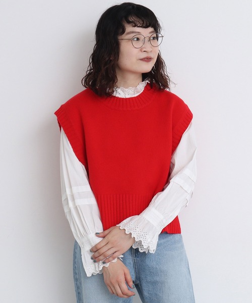 CHILD WOMAN(チャイルドウーマン)の「☆Extrafine merino wool 5GGショートベスト(ベスト・レディース・レッド/ブルー/イエロー/グリーン/アイボリー/オレンジ/ネイビー/パープル・FREE)」の7枚目の写真