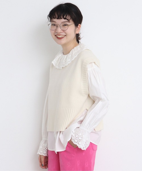CHILD WOMAN(チャイルドウーマン)の「☆Extrafine merino wool 5GGショートベスト(ベスト・レディース・レッド/ブルー/イエロー/グリーン/アイボリー/オレンジ/ネイビー/パープル・FREE)」の1枚目の写真