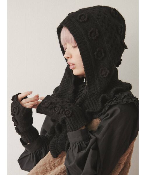 merry jenny（メリージェニー）の「おはなニットグローブ（手袋・レディース・ブラック/アイボリー・FREE）」の14枚目の写真