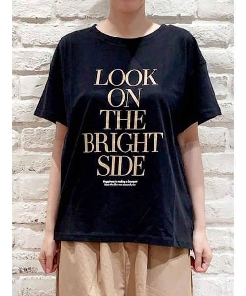 Samansa Mos2（サマンサ モスモス）の「【オーガニックコットン】ロゴプリントTシャツ（Tシャツ/カットソー・レディース・ブラック/オフホワイト/サックスブルー/イエロー・ﾌﾘ-）」の3枚目の写真