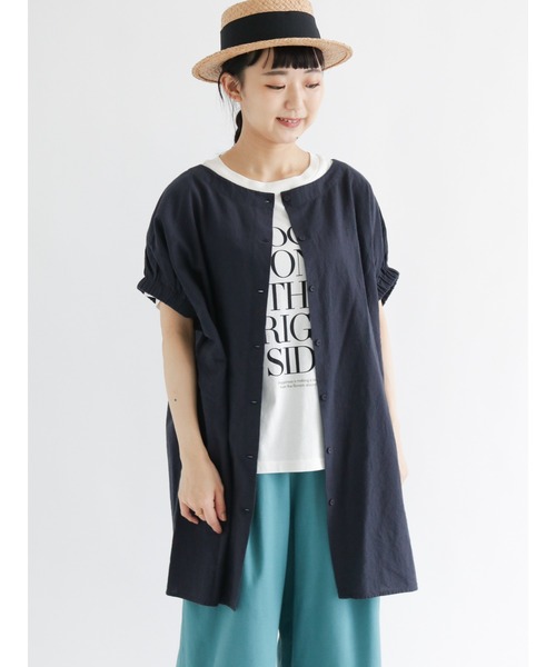 Samansa Mos2（サマンサ モスモス）の「【オーガニックコットン】ロゴプリントTシャツ（Tシャツ/カットソー・レディース・ブラック/オフホワイト/サックスブルー/イエロー・ﾌﾘ-）」の14枚目の写真