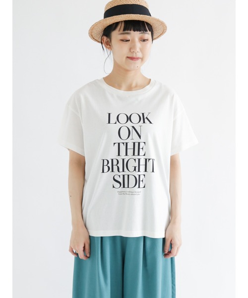 Samansa Mos2（サマンサ モスモス）の「【オーガニックコットン】ロゴプリントTシャツ（Tシャツ/カットソー・レディース・ブラック/オフホワイト/サックスブルー/イエロー・ﾌﾘ-）」の15枚目の写真