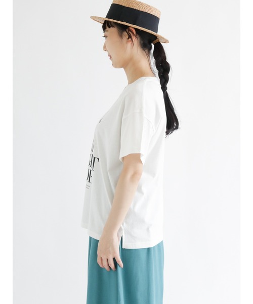 Samansa Mos2（サマンサ モスモス）の「【オーガニックコットン】ロゴプリントTシャツ（Tシャツ/カットソー・レディース・ブラック/オフホワイト/サックスブルー/イエロー・ﾌﾘ-）」の16枚目の写真