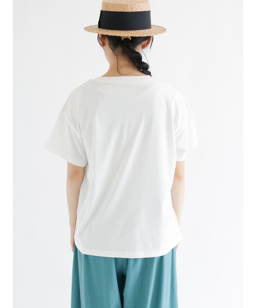 Samansa Mos2（サマンサ モスモス）の「【オーガニックコットン】ロゴプリントTシャツ（Tシャツ/カットソー・レディース・ブラック/オフホワイト/サックスブルー/イエロー・ﾌﾘ-）」の17枚目の写真