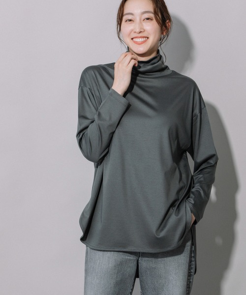 Munich（ミューニック）の「セルロースコットンタートルネックビッグプルオーバー（Tシャツ/カットソー・レディース・ホワイト/ブラック/レッド/ダークグレー・FREE）」の4枚目の写真