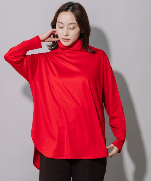 Munich（ミューニック）の「セルロースコットンタートルネックビッグプルオーバー（Tシャツ/カットソー・レディース・ホワイト/ブラック/レッド/ダークグレー・FREE）」の9枚目の写真