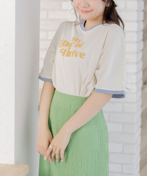 ems excite（エムズエキサイト）の「リンガー半袖ロゴTee（Tシャツ/カットソー・レディース・ホワイト/オフホワイト/ナチュラル・FREE）」の3枚目の写真