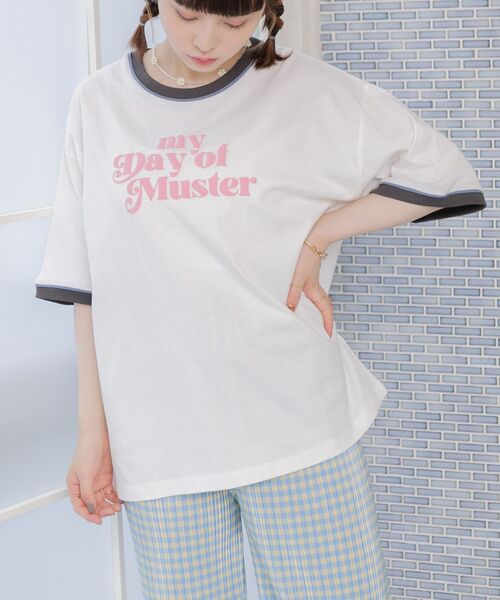 ems excite（エムズエキサイト）の「リンガー半袖ロゴTee（Tシャツ/カットソー・レディース・ホワイト/オフホワイト/ナチュラル・FREE）」の2枚目の写真